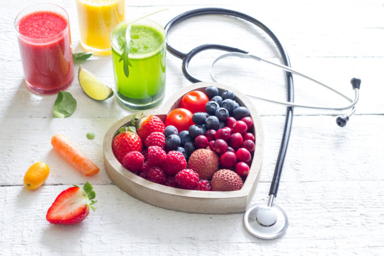 fresh-fruits-vegetables-and-heart-shape-with-stethoscope-health-diet-concept-108219187